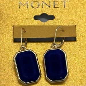 Monet Vintage Luxurious Blue Sapphire Velvet Dangle Earrings